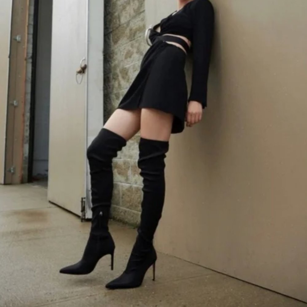 NWT Zara Tall Over the Knee Black Boots - 41